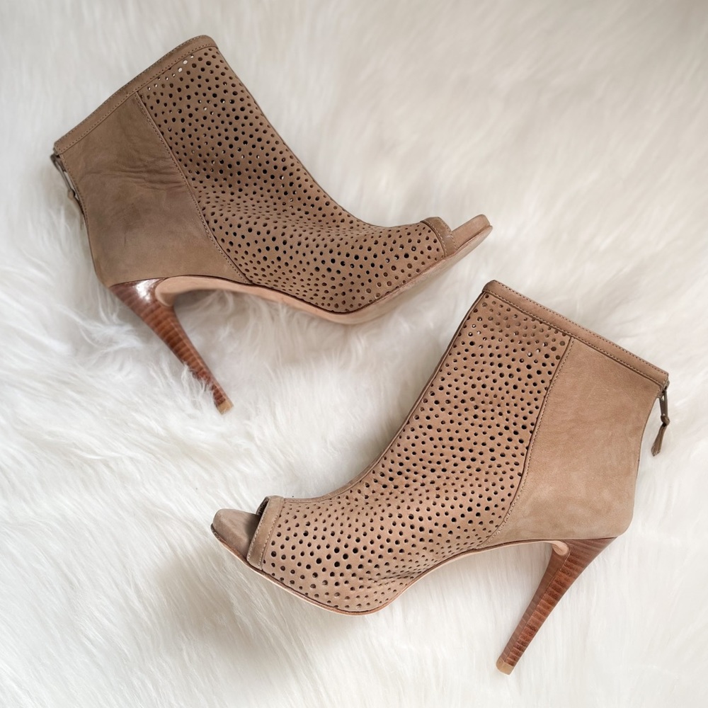 Stuart Weitzman Laser Cut Peep Toe Booties